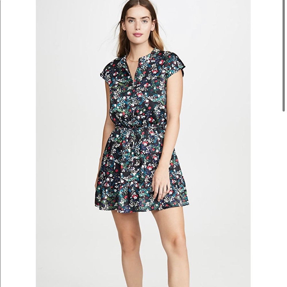 Rebecca Minkoff Black Floral Tie-Waist Dress
